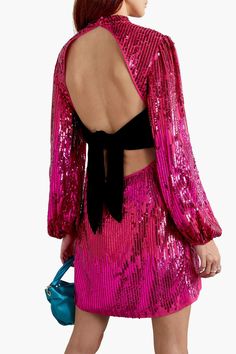 RIXO Lara cutout velvet-trimmed sequined crepe mini dress | THE OUTNET Loungewear Luxury, Sequin Cocktail Dress, Velvet Trim, Mini Dresses For Women, My Wardrobe, Mini Cocktail Dress, Shiny Things, Sequin Mini, Pink Sequin