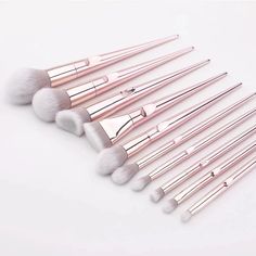 This 10 Pcs Makeup Brush Set contains high quality makeup brushes for all your needs.These synthetic brushes give your makeup a flawless finish with minimum effort.These brushes are suitable for use by both professional makeup artists as well as amateur makeup lovers.Each brush has soft, non-irritating nylon bristles and an ergonomic handle.From blush brushes to contouring brushes, you will find all you need in this diverse set! Features: Convenient display/stand keeps everything in order and wi Eyebrow Sculpting, Facial Makeup, Bronzer Brush, Pink Chrome, Makeup Brushes Set, Eyebrow Stencil, Makeup Brush Set Professional, Cosmetic Brush, Highlighter Brush