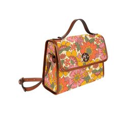 "Women's Handbag, Retro Handbag, Women's Purse, Mod 60s, 70s Style bag, 70s Style purse, Floral Handbag, Floral Purse, 70s inspired,60s Style Custom handmade to order. Designed in California. Manufactured overseas. I designed this handbag to celebrate the 60s and 70s era with a cute mod floral pattern print. It comes with a removable shoulder straps as well. A great classic for your retro style outfit and goes with everything even in today's fashion! I hope you enjoy my design. Material: high-gr 70s Accessories Purse, Retro Brown Square Shoulder Bag, Retro Brown Bag With Removable Pouch, Retro Brown Satchel With Removable Pouch, Retro Brown Box Bag For Everyday, Vintage Square Shoulder Bag, Retro Square Shoulder Bag, Retro Crossbody Satchel For Daily Use, Retro Box Bag With Removable Pouch