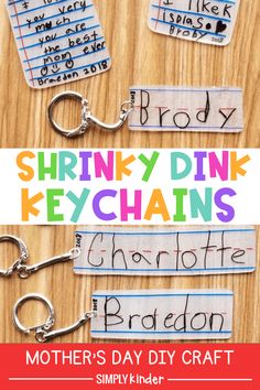 shrinky dink keychains for mother's day diy craft is shown