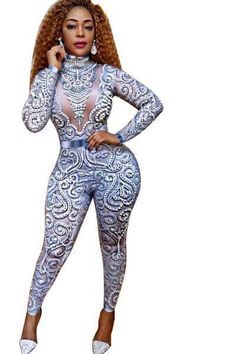 African Jumpsuit, Sleek Jumpsuit, Spandex Bodysuit, Embellished Jumpsuit, Affordable Fashion Women, High Neck Long Sleeve, Printed Jumpsuit, Dresses Pants, Bridal Showers