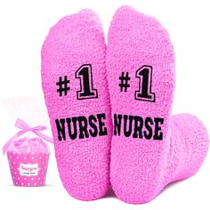 PRICES MAY VARY. NURSE SOCKS: These pink fuzzy nurse socks are perfect for your nurse friends and coworkers. The socks feature the funny saying "1 NURSE" and are made with soft, moisture-wicking material that provides excellent comfort for your feet. SIZE & MATERIAL: These fuzzy socks are made of plush coral fleece, providing ultimate comfort and warmth. Designed to fit women's shoe sizes 6-10. Our fuzzy socks also feature black non-slip soles, ensuring your safety on wood and tile floors. CUPCA Grad Gift Basket, Nurse Socks, Nurse Day, White Coat Ceremony, Nursing School Gifts, Funny Gifts For Women, Nursing Student Gifts, Nurse Appreciation Gifts, Best Teacher Gifts