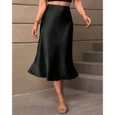 Women's High Waist Black Solid A-Line Skirt Details Condition: New Without Tags Color: Black Style: Elegant Pattern Type: Plain Details: Zipper Type: Flared Waist Line: High Waist Length: Midi Fit Type: Regular Fit Fabric: Slight Stretch: Composition: 97% Polyester, 3% Elastane Size: Xl (6) **Ships Within 24 Hours Monday To Friday** ** Accepting All Reasonable Offers Or Countered Offers** Thank You For Shopping At Agmlbworld Long Skirt Summer, Solid Skirt, Fishtail Skirt, Skirts Midi High Waisted, Satin Midi Skirt, Mermaid Skirt, Satin Skirt, Summer Skirts, Silk Skirt