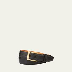 W.Kleinberg basic calf leather belt. Snaps to interchange buckle. Golden hardware. Approx. 2.25"W. Made in USA. Belt Accessories, Leather Belts, Bergdorf Goodman, Mens Belts, Leather Belt, Calf Leather, Made In Usa, Georgia, Tops Designs