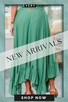 Green Asymmetric Flounce Belted High Waist Maxi Skirts Asymmetrical Hem Wrap Skirt For Fall, Spring Casual Maxi Skirt With Asymmetrical Hem, Chic Irregular Bottoms For Fall, Chic Irregular Fall Bottoms, Fall Wrap Skirt With Asymmetrical Hem, Summer Draped Skirt With Asymmetrical Hem, Green Asymmetrical Skirt With Ruffles, Casual Flowy Asymmetrical Skirt, Asymmetrical Skirt With Ruffles