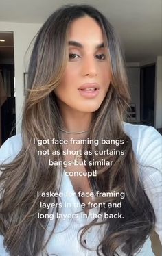 Same Length Haircut With Face Framing, Curtain Bangs Or Side Bangs, Long Center Part Haircut, Long Layer Face Frame Curtain Bangs, Long Layered Haircuts With Face Framing Brunette, Long Haircut With Front Layers, Long Brown Hair Face Framing, Short Face Frame Long Hair, Long Layer With Face Framing Straight Hair