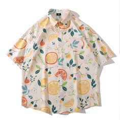 Harajuku Lemon Floral Print Preppy Loose Shirt Features：  Product ID:SS0026 Material:Polyester Season:Summer Color:Apricot  Size Chat： Spring Collared Printed T-shirt, Casual Summer Blouse With Graphic Print, Summer Casual Blouse With Graphic Print, Summer Collared Printed Shirt, Summer Long Sleeve Printed Shirt, Summer Patterned Shirt With Graphic Print, Patterned Summer Shirt With Graphic Print, Casual Patterned Camp Shirt For Spring, Orange Cotton Summer Shirt