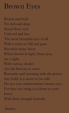 brown eyes poem written in black and white with an image of the words above it