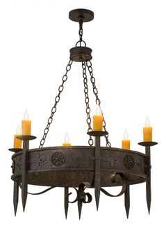 Meyda Tiffany - 167203 - Six Light Chandelier - Calandra - Custom Gothic Chandelier, Steel Chandelier, Wagon Wheel Chandelier, Traditional Chandelier, Traditional Lighting, Wagon Wheel, Candle Styling, Black Chandelier, Light Candle