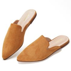 PRICES MAY VARY. Material：Smooth suede and soft PU, two types material for you to choose from. Super comfort extra cushion layer allow you to walk with no pressure, soft rubber sole with non-slip texture makes walikng safe. Pointed Toe Design:Pointed toe mules flats not only elongate your legs, make you looks nice , but also offers you a unique charm with stylish simplicity. Modern Style with Comfort:This slip-on mule shoes is designed for easy on and off,but also combined with the fashion style Brown Mules, Mule Shoes, Women Flats, Slip And Slide, Slip On Mules, Womens Ballet Flats, Womens Mules, Loafer Mules, Leather Mules