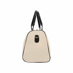 Uniquely You Travel Bag - Leather Carry On Large Luggage Bag / Champagne Beige - White Travel Bag With Leather Trim For Everyday Use, Beige Leather Rectangular Travel Bag, Classic Beige Weekender Bag With Large Capacity, Large Capacity Coated Canvas Rectangular Luggage, Beige Rectangular Leather Travel Bag, Large Capacity Rectangular Luggage In Coated Canvas, Classic Large Capacity Beige Weekender Bag, Large Capacity Rectangular Coated Canvas Luggage, White Travel Bags With Canvas Lining