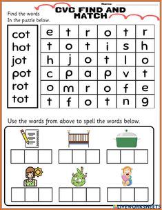 the cvc find and match worksheet is shown in this printable version