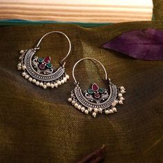 Indian oxidised multicolor Stone pearl hoop Earring ethnic | Etsy Fusion Style Oxidized Chandbalis For Gifts, Fusion Style Oxidized Chandbalis As Gift, Fusion Style Oxidized Chandbalis Gift, Fusion Oxidized Finish Chandbalis As Gift, Handmade Chandbalis For Festival, Fusion Style Oxidized Chandbalis, Fusion Style Drop Earrings For Festivals, Bohemian Peacock Design Danglers For Diwali, Festive Fusion Style Hoop Earrings