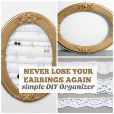 7 Clever DIY Earring Holder Ideas to Organize Your Earrings Diy Earrings Box, Earring Organization, Frame Jewelry Organizer, Organization Hacks Diy