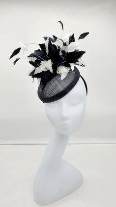 Beautiful Black and White Hat. Black Wedding Hat, Fascinator Bridesmaids Hat Kentucky Derby, Cocktail Party, Tea Party, funeral - Rare find - Ready to ship - Fast Shipping - Free Shipping - Group discount available - Customize by adding different color flowers and or feathers Check my store for for styles and colors. Hatsandpearls.etsy.com Find more at my website for more styles: www.hatsandpearls.com Reach out to me if you can't find what you are looking for. I can make cake custom orders and h Black Hat-style Headpieces For Wedding, Black Hat Headpiece For Wedding, Black Wedding Hat For Kentucky Derby, Black Costume Hats For Royal Ascot Party, Black Hat Style Headpieces For Wedding, Black Short Brim Party Headpiece, Black Structured Crown Headpiece For Weddings, Structured Crown Black Headpiece For Wedding, Black Mini Hat With Short Brim For Parties