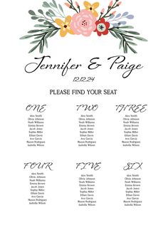 a seating chart for a wedding with flowers