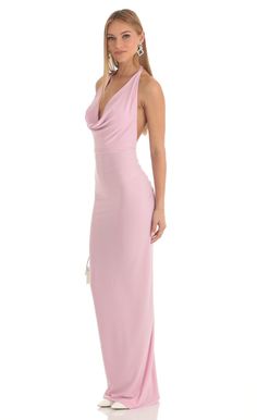 Gathered Back Halter BodyCon Maxi Dress in Pink Light Pink Prom Dress, Africa Trip, Baby Pink Dresses, Bridesmaid Ideas, American Dress, Pink Long Dress, Bodycon Maxi Dress, Lucy In The Sky, Halter Top Dresses