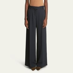 Isabel Marant "Romina" pinstripe trousers Full length Side slip pockets; back welt-buttoned pockets High rise Wide legs Tab/zip fly; belt loops Cotton Dry clean Imported Pinstripe Trousers, Wide Legs, Bergdorf Goodman, Wide Leg Trousers, Isabel Marant, Full Length, Tops Designs, Wide Leg, High Rise