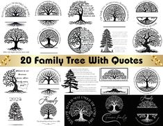 20 family tree with quotes in black and white