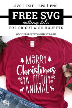 a t - shirt that says merry christmas ya filthy animal on the front and back