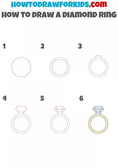 how to draw a diamond ring with step by step instructions for kids and beginners