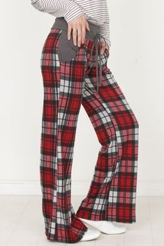 Charcoal Band Red Plaid Drawstring Lounge Pants Plaid Pj Pants, Girls Ripped Jeans, Drawstring Waist Pants, Lounge Pants Womens, Pj Pants, Pants Large, Pantalon Large, Plus Size Kleidung, Plus Size Casual