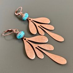 Blue Teardrop Copper Earrings, Blue Copper Teardrop Earrings, Nickel Free Copper Chandelier Earrings As Gift, Nickel-free Copper Chandelier Earrings As Gift, Blue Pierced Copper Earrings, Blue Copper Pierced Earrings, Hypoallergenic Copper Dangle Earrings, Blue Hypoallergenic Copper Earrings, Copper Teardrop Earrings Gift