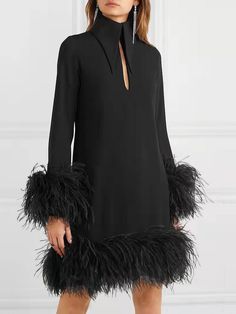 Feather Paneled Turtleneck Long Sleeve Dress - High Neck - Closed cc3DRE2208225199BLAS Black / 2 (S) Turtleneck Long Sleeve Dress, Long Sleeve Turtleneck Dress, Dress Women Elegant, Elegante Casual, Turtleneck Long Sleeve, Women Long Sleeve Dress, Feather Dress, Black Long Sleeve Dress, Fashion Colours