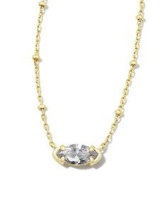 Dainty has never looked so chic. With a trending satellite chain and a petite marquise-shaped crystal, the Genevieve Gold Satellite Short Pendant Necklace in White Crystal is an elegant, must-have piece to add to your necklace collection.,Metal14k Gold Over BrassMaterialWhite CZClosureLobster clasp w/ single adjustable slider beadSize15 chain w/ 4 extender, 0.15Lx0.38W pendantDue to the one-of-a-kind nature of the medium, exact colors and patterns may vary slightly from the image shown.} | Kendr Short Pendant Necklace, Pearl Strands Necklace, Bar Jewelry, Necklace Collection, Zodiac Jewelry, Initial Jewelry, Engraved Jewelry, White Crystal, Multi Strand Necklace