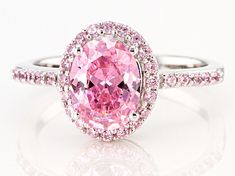 Bella Luce ® pink diamond simulant 3.59ctw oval and round, rhodium over sterling silver ring. Measures approximately 0.81"L x 0.44"W and is not sizeable. The diamond equivalent weight is 2.16ctw. Gia Certified Pink Diamond Ring, Classic Pink Gia Certified Diamond Ring, Gia Certified Oval Pink Diamond Ring, Oval Pink Gia Certified Diamond Ring, Dazzling Pink Diamond Ring With Halo Setting, Pink Oval Diamond Ring With Brilliant Cut, Pink Oval Diamond Ring With Dazzling Style, Pink Oval Cubic Zirconia Jewelry, Dazzling Pink Oval Diamond Ring