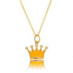 Finally, a gold enamel crown necklace without the mark-ups. This necklace is the perfect accessory to wear day or night. Choose the metal type you like best: 14K white gold, 14K yellow gold, or 14K rose gold. CUSTOMIZATION We can customize any piece of fine jewelry. Please submit a request here if you would like to make adjustments to this enamel necklace. Customizations can include: The Metal Type (18k yellow gold, 18k white gold, 18k rose gold, sterling silver, or platinum) The Gemstone (sapph Elegant Yellow Gold Crown Design Jewelry, Classic Gold Crown Jewelry, Gold Necklaces With Crown Design For Gifts, Crown Gold Necklace, Yellow Gold Crown Jewelry, Enamel Crown, Gold Princess Crown, Yellow Crown, Crown Pendant Necklace