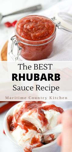 the best rhubarb sauce recipe with text overlay