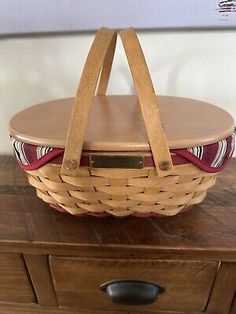 a basket sitting on top of a wooden table