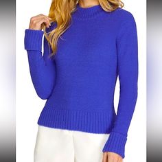 Brand New With Tags Kelly Green And Fuchsia Listed Separately Blue Funnel Neck Winter Sweater, Blue Funnel Neck Sweater For Winter, Blue Funnel Neck Sweater For Layering, Chic Blue Crew Neck Sweater, Blue Funnel Neck Top For Fall, Blue Turtleneck Sweater For Layering, Blue Funnel Neck Tops For Spring, Blue Funnel Neck Top For Layering, Casual Blue High Neck Sweater