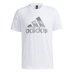 Adidas Logo Printing Sports Round Neck Short Sleeve White GP0973 (Men's) White Adidas Workout T-shirt, White Adidas Logo T-shirt For Workout, Adidas Logo White T-shirt For Workout, White Adidas Logo Crew Neck Activewear, White Adidas Crew Neck Activewear, Adidas Crew Neck Tops For Light Sports, White Adidas Activewear With Athletic Fit, White Adidas Athletic Fit Activewear, White Activewear With Three Stripes And Athletic Fit