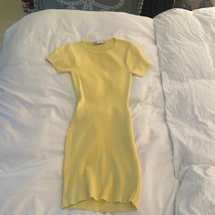 Yellow Bodycon Dress - Never Worn Yellow Bodycon Dress, Ribbed Bodycon Dress, Zara Dresses, Colorful Dresses, Bodycon Dress, Zara, Yellow, Dresses, Women Shopping