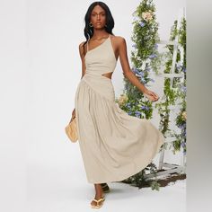 Shein Criss Cross Lace Up Backless Cut Out Ruched Ruffle Hem Dress New Chic Cut-out Waist Maxi Dress For Vacation, Chic Beach Maxi Dress With Cut-out Waist, Summer Midi Dress With Cut-out Waist, Fitted Maxi Dress With Cut-out Waist For Beach, Beach Maxi Dress With Cut-out Waist, Spring Vacation Maxi Dress With Cut-out Waist, Summer Maxi Dress With Cut-out Waist, Elegant Beach Dress With Cut-out Waist, Chic Beach Mini Dress With Cut-out Waist