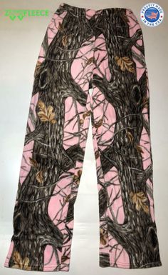 ZooFleece Pink Camo Pants Made in Brooklyn, NY Straight Leg Pants with Draw String, Two Fleece Side Pockets. This fabric is exceptionally effective at keeping you warm without the weight of a bulky jacket. The dual surface system with a tough outer layer allows for warm air to stay inside. Layering is essential to cold weather protection. The outer fabric is smooth and extremely soft.  We carry all sizes S-M-L-XL-XXL-3XL 100% Machine Washable - There is no shrinkage with polar fleece Polar Fleec Pink Camo Pants, Roots Sweatpants, Fleece Pants Women, Hunting Camouflage, Champion Sweatpants, Pink Tree, Camo Outfits, Hippie Pants, Funny Christmas Sweaters