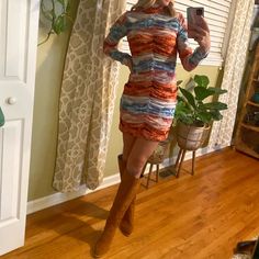 Questions? Leave A Comment Below! Multicolor Long Sleeve Ruched Mini Dress, Multicolor Stretch Mini Dress For Fall, Blue Ruched Mini Dress For Fall, Multicolor Ruched Dress For Fall, Fall Multicolor Ruched Dress, Orange Knee-length Mini Dress For Fall, Orange Ruched Dresses For Fall, Dress Midi Casual, Rust Tie