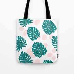 Tropical Monstera leaves Tote Bag Teal Tote Bag, Boho Tote Bag, Bag Illustration, Green Tote Bag, Boho Tote, Summer Tote Bags, Green Tote