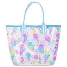 Ice Cream Party Clear Tote Bag Blue Plastic Tote Bag, Plastic Tote Shoulder Bag For Shopping, Large Capacity Plastic Tote Shoulder Bag, Multicolor Plastic Bags For Daily Use, Summer Plastic Tote Bag, Fun Multicolor Plastic Bags, Multicolor Plastic Bag For Everyday Use, Multicolor Plastic Bags For Everyday Use, Cute Multicolor Tote Bags