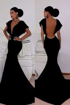 Velvet Black Long Prom Dresses 2021 - Bridelily Black Mermaid Prom Dress, Velvet Prom Dress, Mermaid Evening Gown, Short Sleeve Maxi Dresses, Neckline Dress, Maxi Dress Evening, Black Prom Dresses, Looks Chic, Mermaid Dress