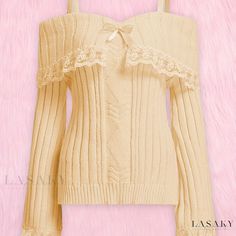 Lasaky - Womens Cold-Shoulder Sweater with Bow Detail, Elegant Solid Design with Delicate Lace Stitching and Sweetheart Neckline, Perfect Addition to Any Fashionable Wardrobe. Pull Rose, Winter Knitwear, Y2k Long Sleeve, Pink Knit Sweater, Shein Outfits, Long Sleeve Jumper, Lace Sweater, Cold Shoulder Long Sleeve, Cold Shoulder Sweater