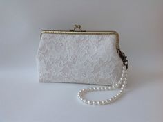 Bridal Clutch Purse  Champagne silk Ivory Lace by LeelaPurse, $70.00 Elegant Scalloped Lace For Formal Occasions, Feminine Scalloped Lace For Wedding, Elegant Lace With Lace Trim For Ceremony, Feminine Wedding Lace With Lace Work, Feminine Cream Lace For Wedding, Elegant Cream Bridal Accessories, Elegant White Scalloped Lace, Elegant White Bridal Accessories, Elegant Beige Scalloped Lace