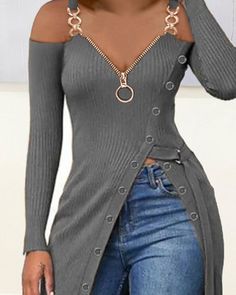 Lady Outfits, Girls Corset, Long Shirt Women, Women Chain, Office Outfits Women, Chic Type, Cold Shoulder Blouse, Collars For Women, Office Lady