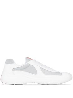 Modern White Running Shoes With Laces, White Sneakers With Contrast Sole For Light Sports, Modern White Low-top Running Shoes, Modern White Sneakers With Laces, Modern White Sneakers With Abzorb Midsole, Modern White Sneakers With Contrast Sole, Modern White Sneakers With Rubber Sole, Modern White Custom Sneakers With Perforations, Pink Prada Sneakers