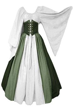 a white and green dress with long sleeves