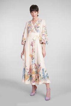 100% Cotton Luxury Floral Print Summer Dress, Luxury Floral Print Cocktail Dress, Chic Formal Floral Print Dress, Luxury V-neck Midi Dress For Summer, Spring Luxury V-neck Maxi Dress, Luxury V-neck Spring Dress, Spring Silk Midi Dress With Feminine Style, Spring Silk Midi Dress, Feminine Style, Spring Silk Midi Dress In Feminine Style