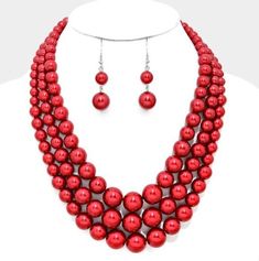 • Style No : [297285] FN15242-RED-16"+3"L • Color : Red • Theme : Pearl  • Necklace Size : 16" + 3" L • Decor Size : 2" L • Earrings Size : 2" L • Multi-strand red pearl bead necklace Very unique , eye catching , attention attracting. Add this to your collection. Check out my other items! Shipping to U.S. is Free Thank you for looking . Analyzing "Smart Counters" only @ inkFrog.com Chunky Jewelry Necklace, Chunky Pearl Necklace, Beaded Jewelry Earrings, Chunky Pearls, Red Pearl, Silver Pearl Necklace, Chunky Jewelry, Red Jewelry, Affordable Wedding