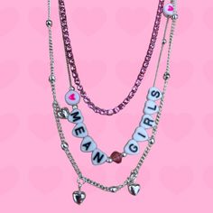 Mean Girls Letter Charm Chain Necklace, Officially Licensed Mean Girls Swag Nwt The Perfect Collab. New With Pink Rhinestones, Silver Hearts And All The Fetch Memories Of Mean Girls 2004 . Regina George Necklace, Silver Charm Necklace For Valentine's Day, Trendy Silver Charm Necklace For Valentine's Day, Cute Silver Charm Necklaces For Party, Cute Sterling Silver Charm Necklace, Trendy Silver Letter Beads Necklace, Trendy Pink Sterling Silver Necklaces, Trendy Pink Sterling Silver Necklace, Customized Cute Silver Necklace